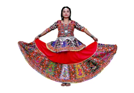 Garba Dance Lehenga Koti Style Costume - Red & Multicolor