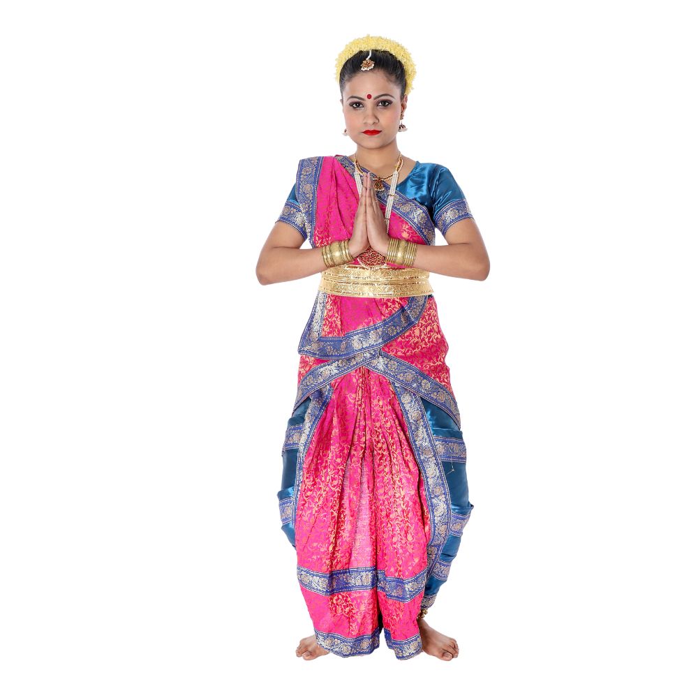 Bharatnatyam Dance Fancy Dress Costume in Magenta and Blue Combination