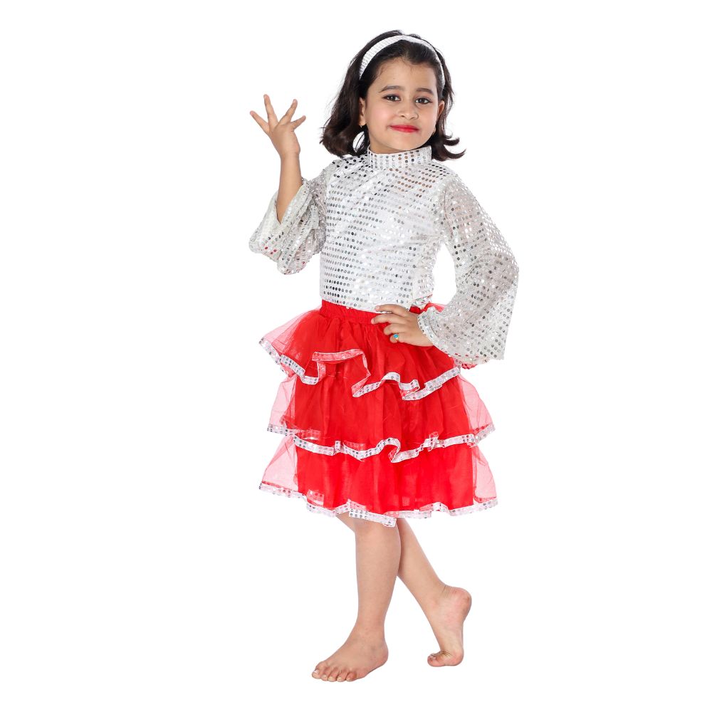 Western Dance Costume Red And Silver Color