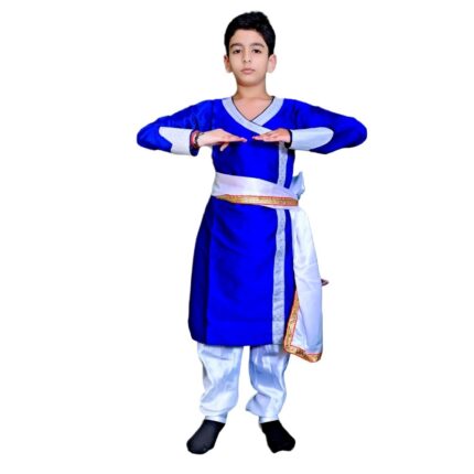 Boys Kathak Dance Dress in Royal Blue & White
