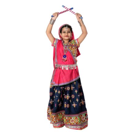Garba Dance Fancy Dress Costume in Navy Blue & Magenta Pink