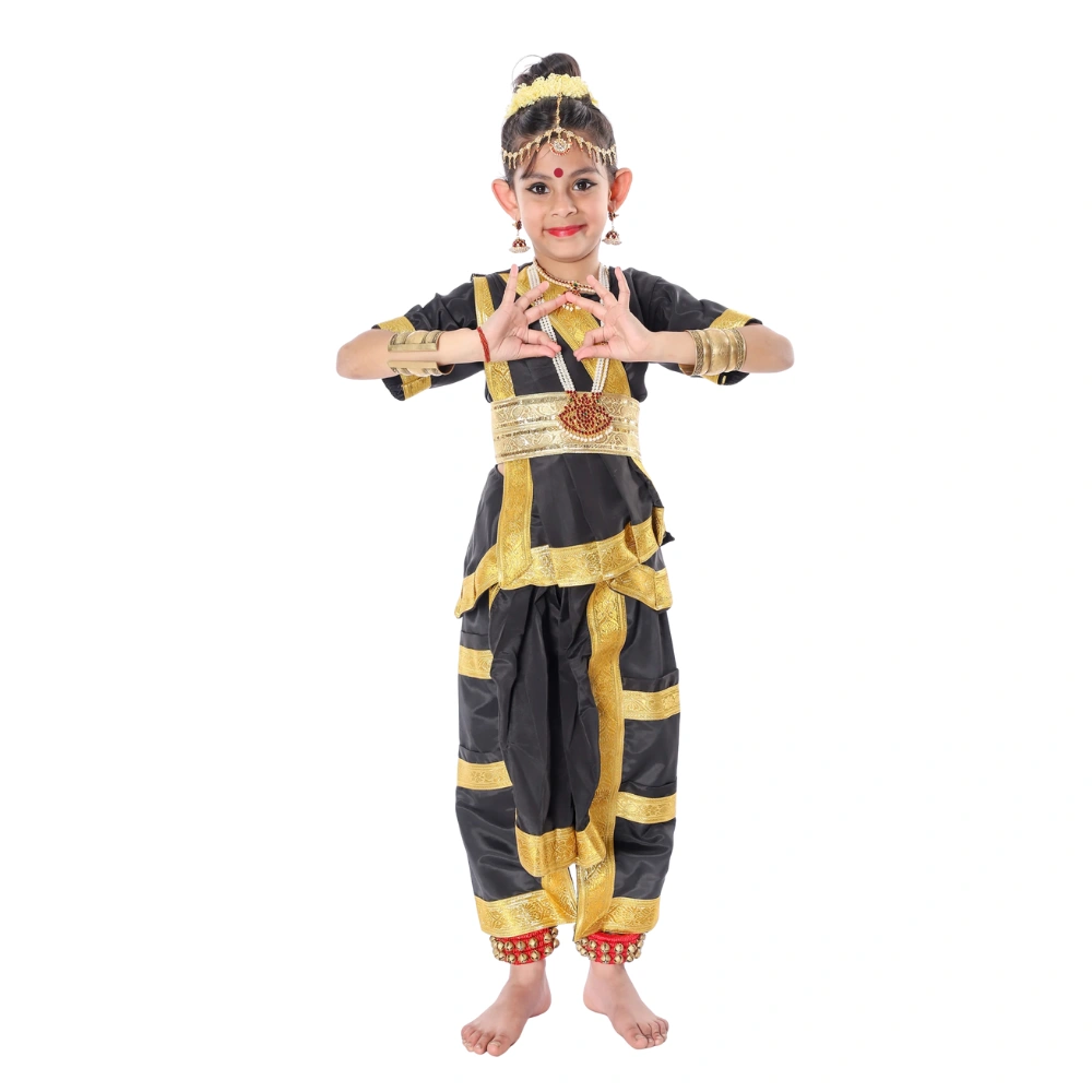 Bharatanatyam Dance Costume in Black with Golden Border (1) Bharatanatyam Dance Costume in Black with Golden Border