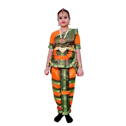 Bharatanatyam Dance Dress in Green & Orange