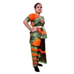 Bharatanatyam Dance Dress in Green & Orange