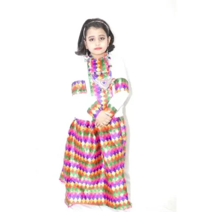 Indian Folk Dance Fancy Dress Costume in White & Pink