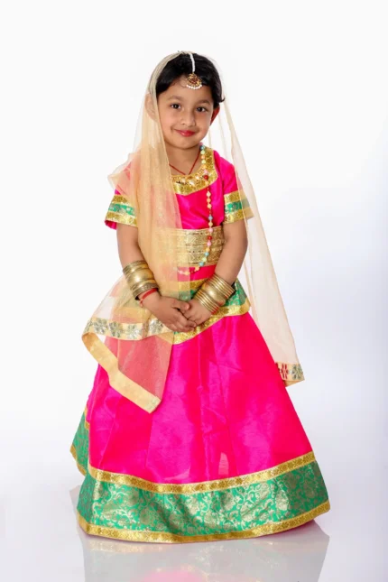 Janmashtami Radha Lehenga Pink Golden For Kids
