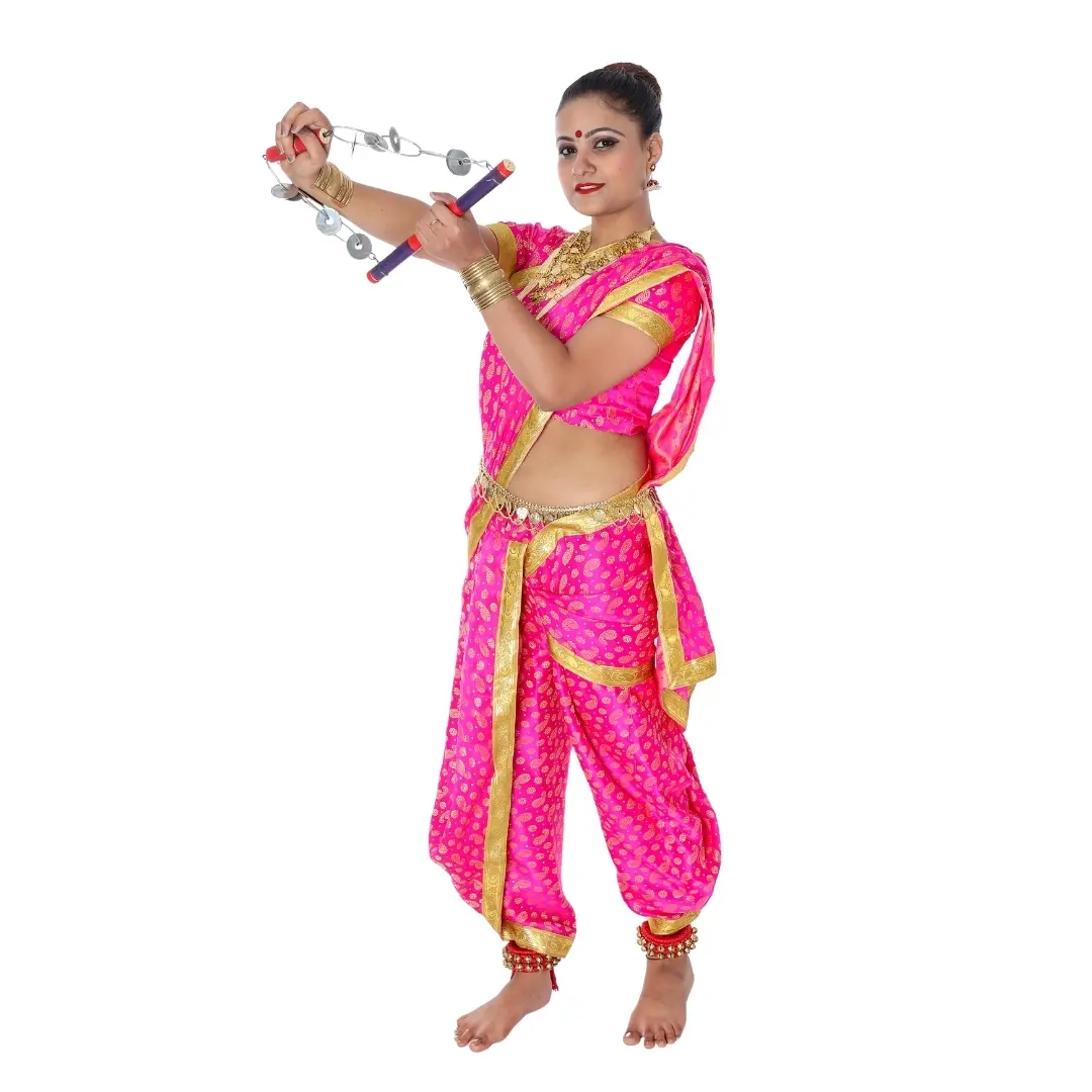 Lavani Saree Fancy Dress Costume Pink front Lavani Saree Fancy Dress Costume Pink