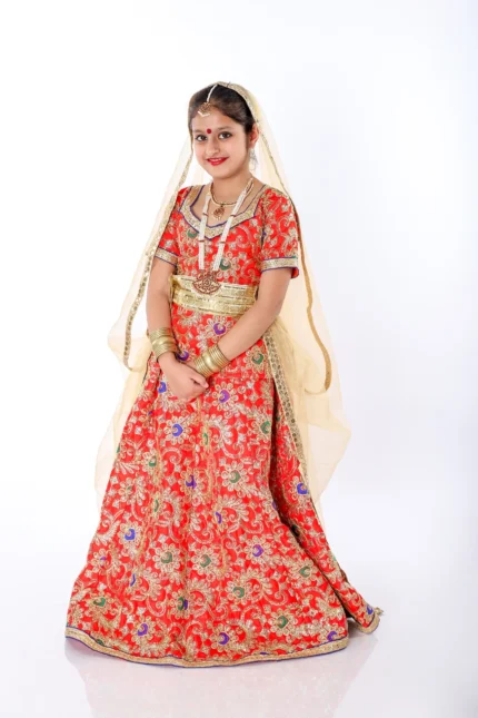 Radha Rani Fancy Dress Lehenga Golden Red