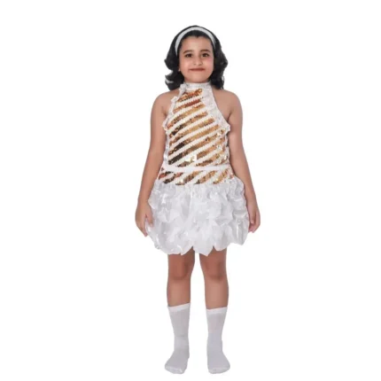 Western Dance Dress for Girls White & Golden