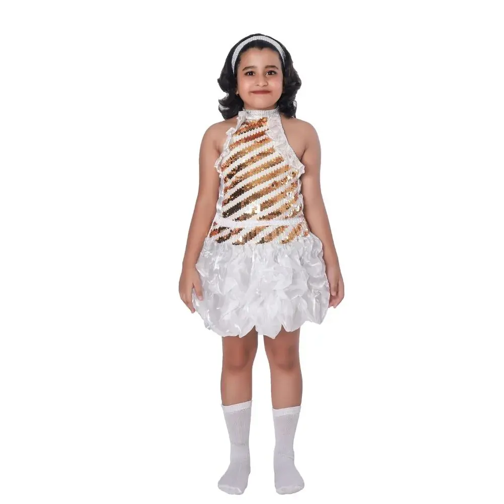 Western Dance Dress for Girls White & Golden Western Dance Dress for Girls White & Golden