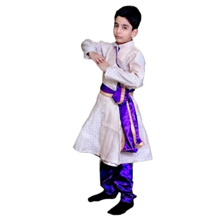 Boys Kathak Fancy Dress Costume in White & Royal Blue