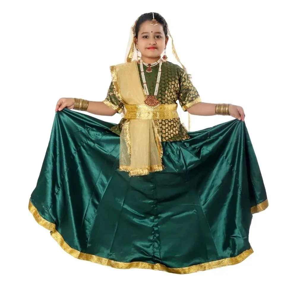Kathak Dance Dress Costume For Green Girls Kathak Dance Dress Costume For Girls Green back