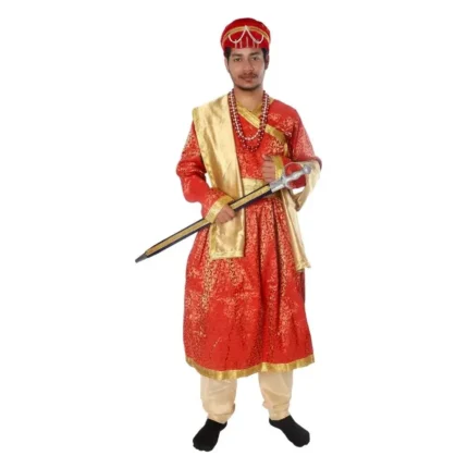 Mughal King Fancy Dress Costume For Boys red