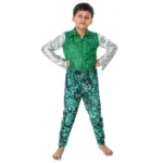 Western Dance Fancy Dress for Boys Green & Silver