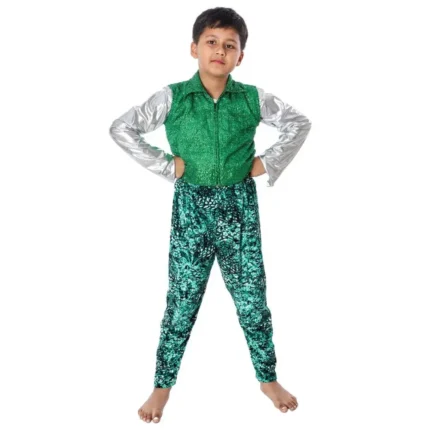 Western Dance Fancy Dress for Boys Green & Silver