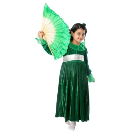 Western Dance Green Frock With Fan for Girls