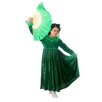 Western Dance Green Frock With Fan for Girls